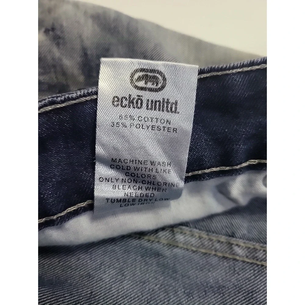 Ecko Unltd Shorts Mens 44 Blue Acid Wash Distressed Jean‎ Denim Bermuda Casual